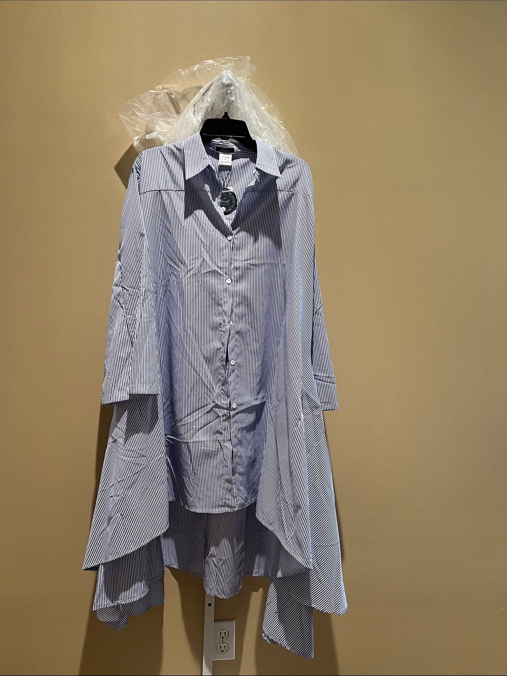 Vivid Blue & White Striped Shirt Hi-Lo